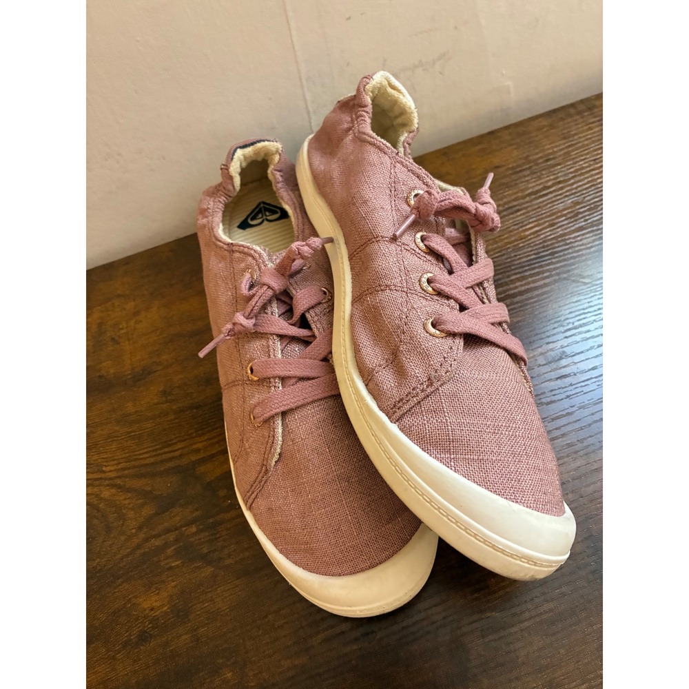 Roxy Bayshore Mauve Pink Canvas Slip On Sneakers Terry Lined Stripe 11